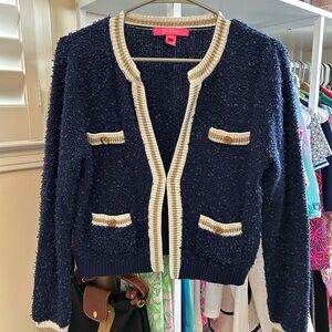 Lilly Pulitzer Navy and Cream Textured Cardigan